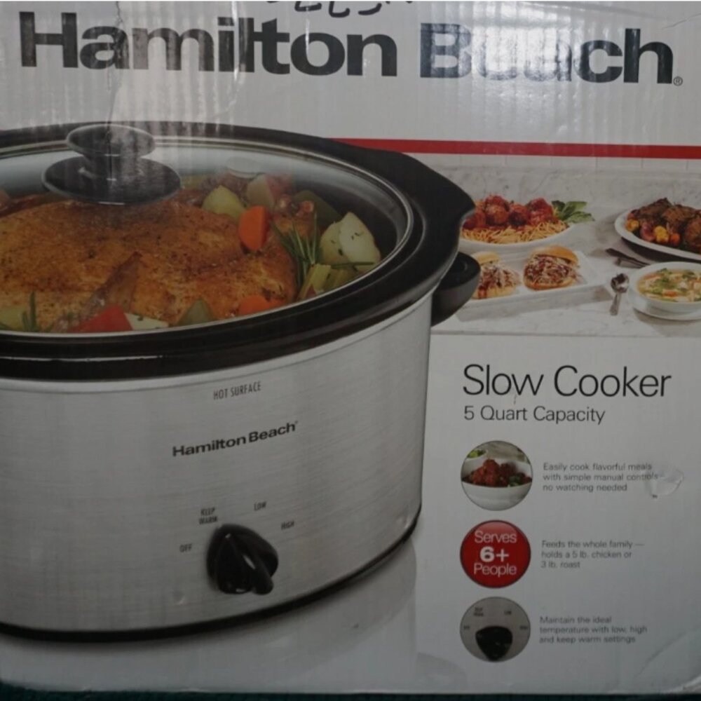 Hamilton Beach 5 Quart Oval Slow Cooker, Silver, model 33156R, New in box!